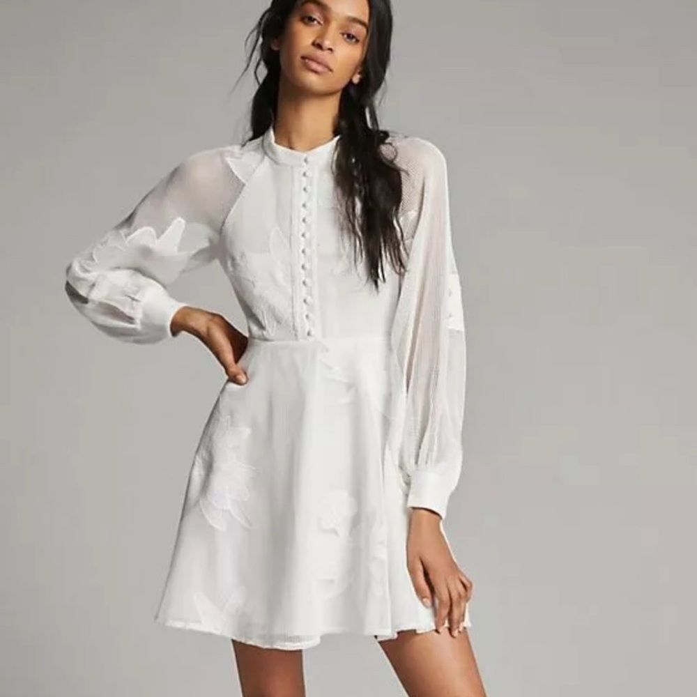 Anthropologie White Long Sleeve Dress